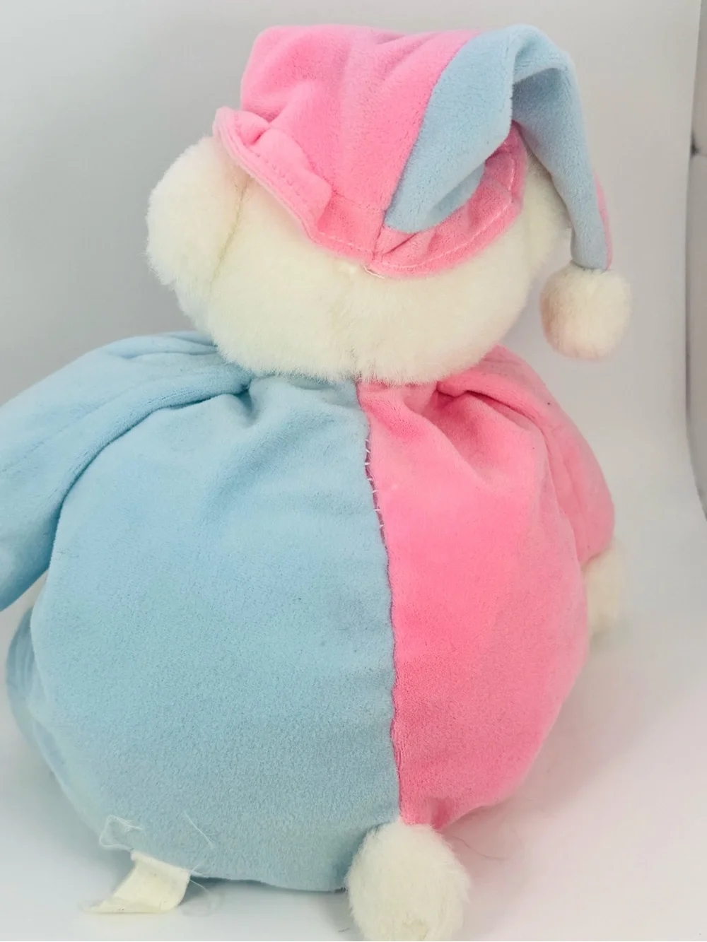 Vintage Teddy Bear Plush White Baby Pink Blue Hat Prestige Toy No Collar 12”